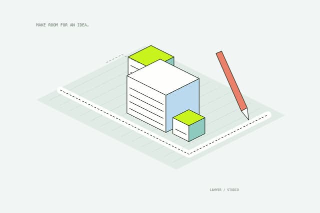 A new application takes shape as modular buildings beside a pencil and a construction sketch.